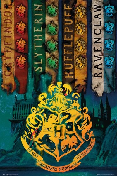 Plakát, Obraz - Harry Potter - Bradavické koleje, 61x91.5 cm