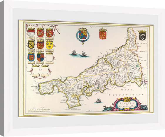 Rámovaný plakát Maps - Cornwall (White)