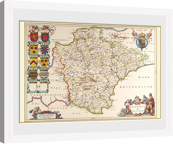 Rámovaný plakát Maps - Devon (White)