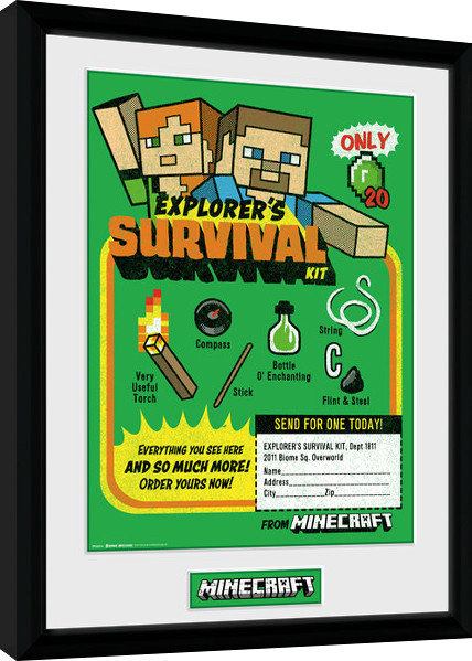 Innrammet plakat Minecraft - Survival Kit