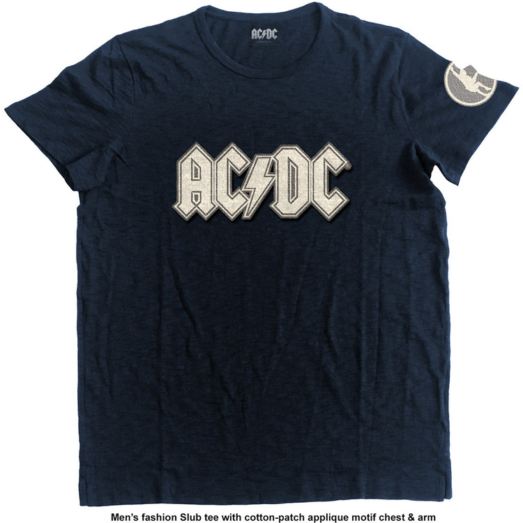 Maglietta AC/DC- Logo & Angus Applique Slub Mens Navy