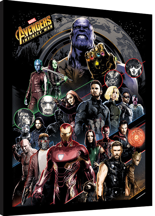 Gerahmte Poster Avengers Infinity War - Character Coloured Bands