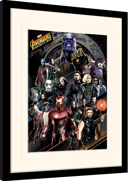 Gerahmte Poster Avengers Infinity War - Character Coloured Bands