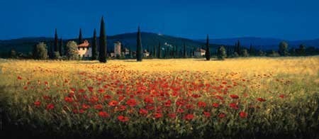 Kunstdruk TUSCAN PANORAMA - POPPIES