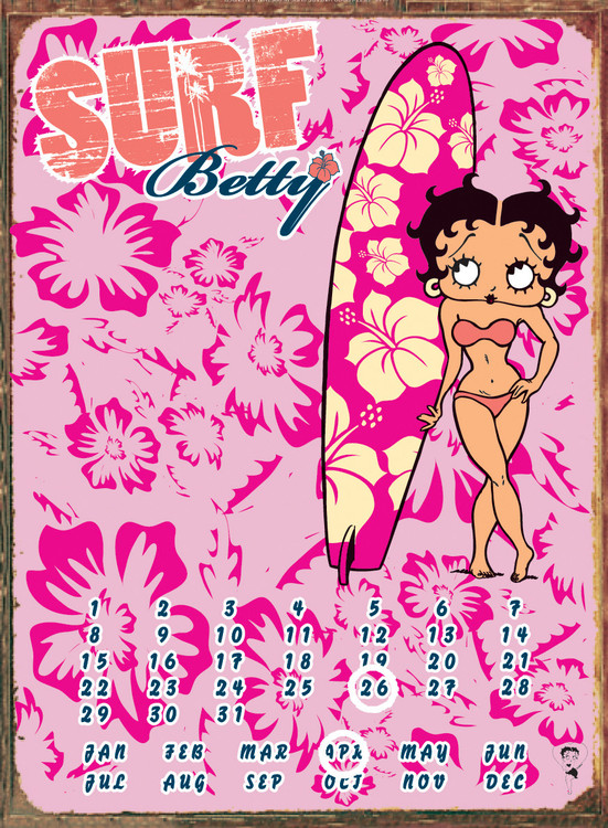 Metallschild BETTY BOOP SURF CALLENDAR