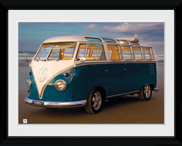 Gerahmte Poster VW Brendan Ray - Blue Kombi