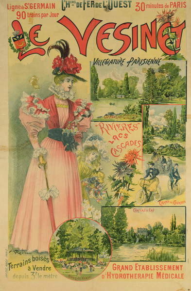 Plakát, Obraz - Poster for the Chemins de Fer de l'Ouest to Le Vesinet, Albert Robida, 26.7 × 40 cm