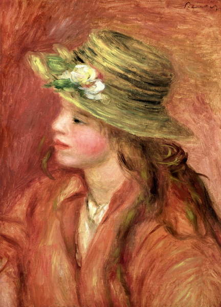 Pierre Auguste Renoir - Obrazová reprodukce Young Girl in a Straw Hat, c.1908, (30 x 40 cm)