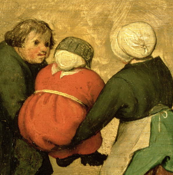 Pieter the Elder Bruegel - Obrazová reprodukce Children's Games (Kinderspiele): detail of a child carried by two others