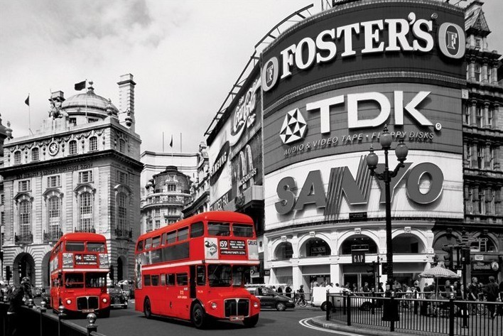 Plakát London red bus - piccadilly circus