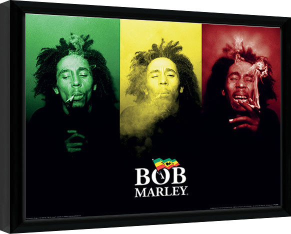 Poster incorniciato Bob Marley - Tricolour Smoke