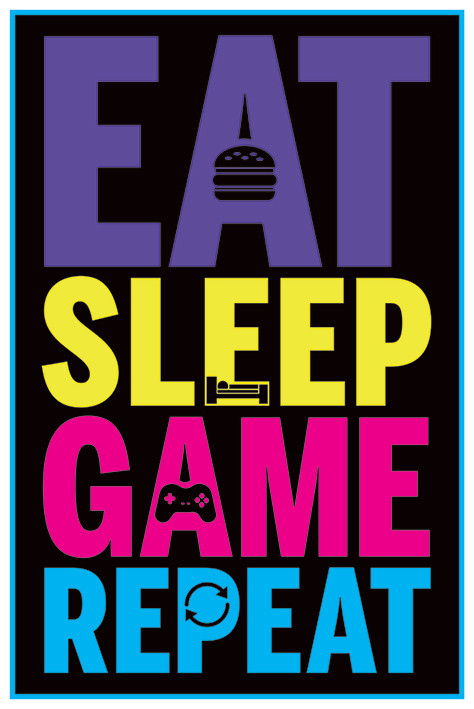 Plakát, Obraz - Eat, Sleep, Game, Repeat - Gaming, 61x91.5 cm