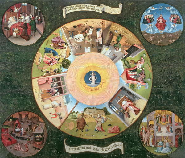 Obrazová reprodukce Tabletop of the Seven Deadly Sins and the Four Last Things, Hieronymus Bosch, 40 × 34.1 cm