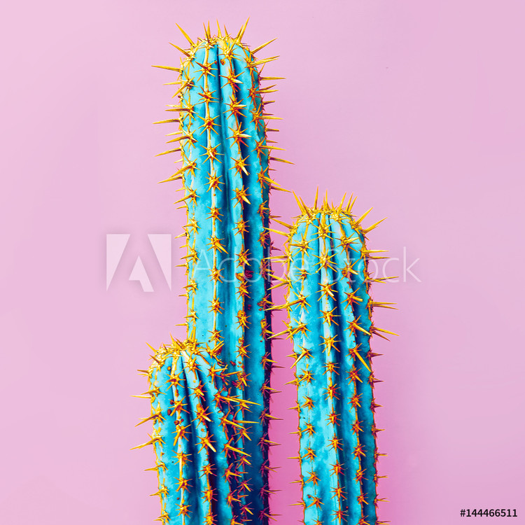 Ingelijste poster Set Neon Cactus. Minimal creative stillife