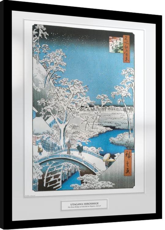 Ingelijste poster Hiroshige - The Drum Bridge