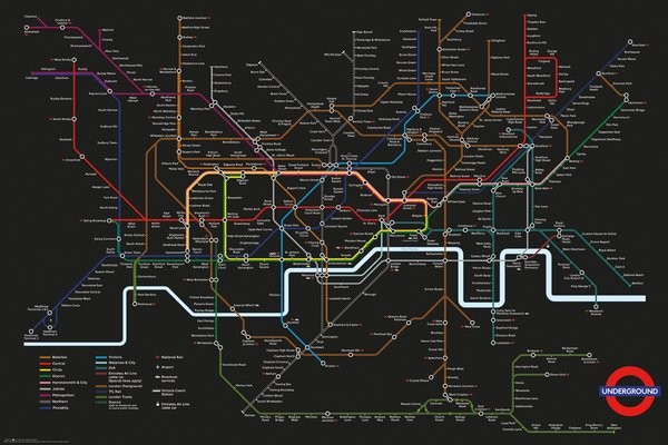 Gerahmte Poster Transport For London - Black Map + UHB