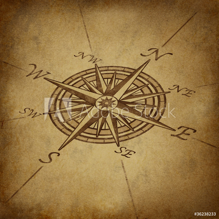 Ingelijste poster Compass rose in perspective with grunge texture