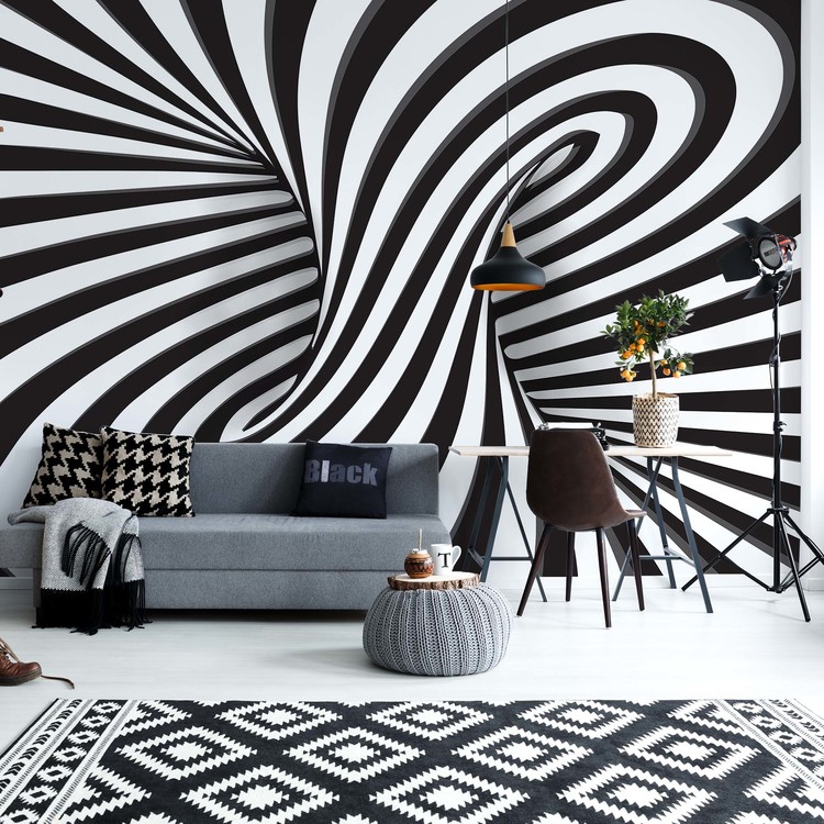 3D Black And White Twister Poster Mural, Papier peint | Acheter-le sur