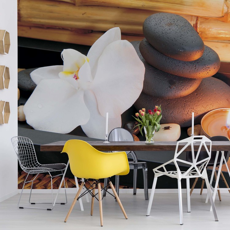 Wall Mural Spa Pebbles And Flowers