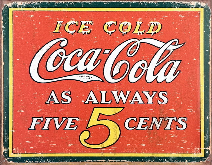 Plechová cedule COKE VINTAGE 5 CENTS