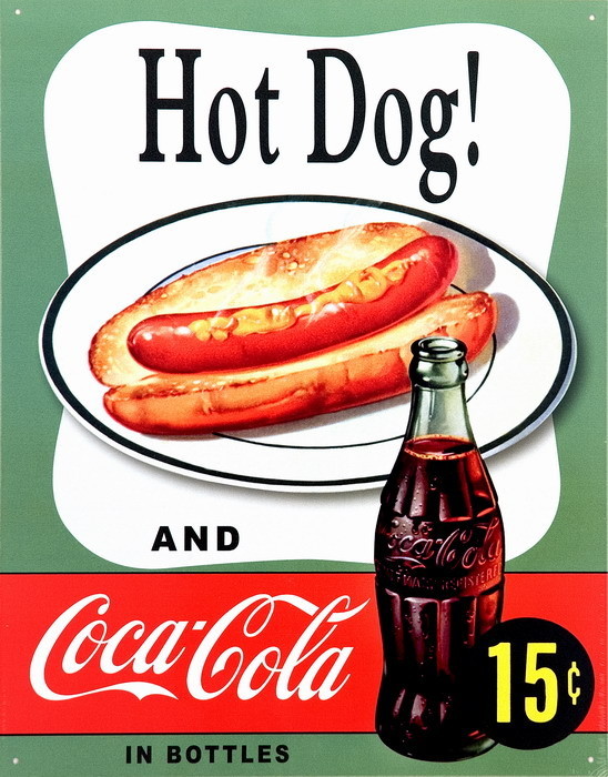 Metallschild COKE HOT DOG