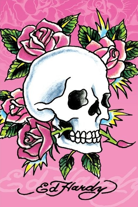 Plakat Ed Hardy - pink skull and roses | Poster an der Wand | 3+1