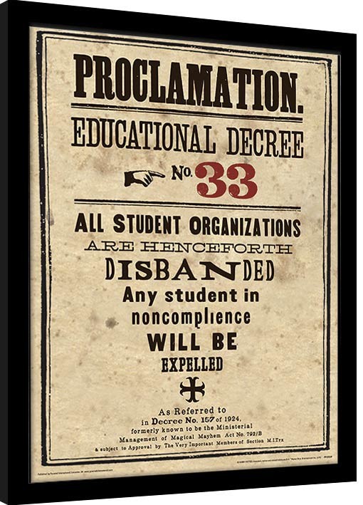 Gerahmte Poster Harry Potter - Educational Decree No. 33