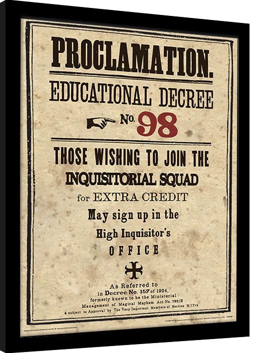 Poster incorniciato Harry Potter - Educational Decree No. 98