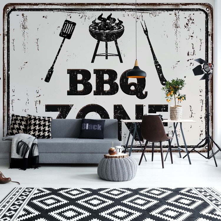 Behang Retro Sign Bbq Zone