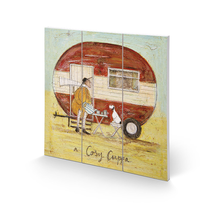 Levně Dřevěný obraz Sam Toft - A Cosy Cuppa, 30 × 30 cm