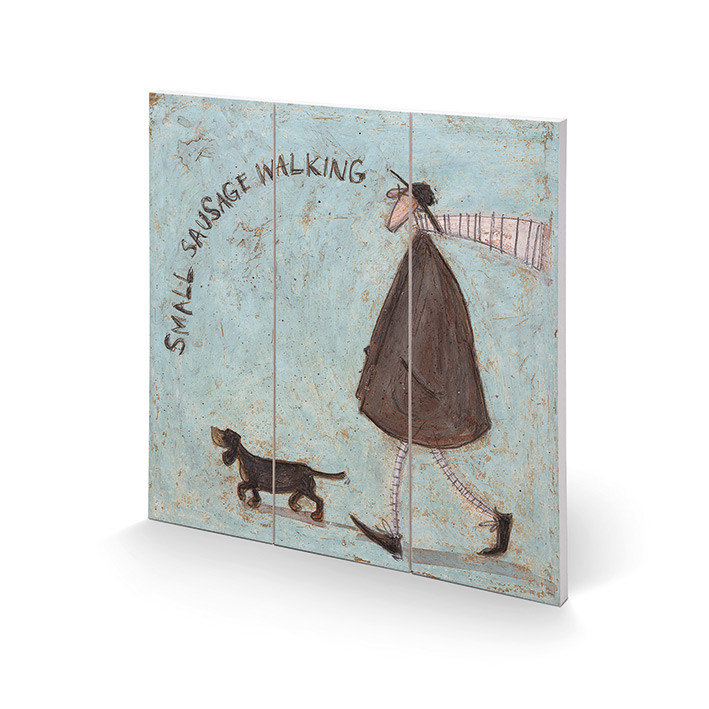 Levně Dřevěný obraz Sam Toft - Small Sausage Walking, 30 × 30 cm