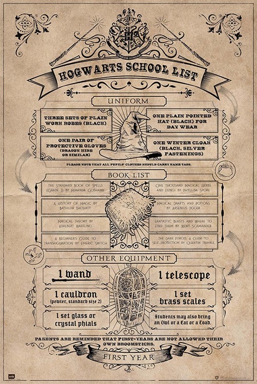Plakát, Obraz - Harry Potter - Bradavický školní seznam, 61x91.5 cm