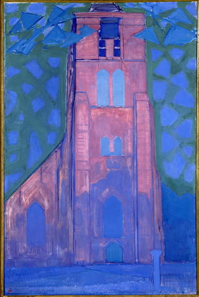 Levně Plakát, Obraz - Church tower at Domburg, 1911, Mondrian, Piet, 26.7 × 40 cm