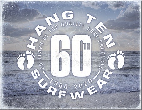 Metallschild Hang Ten - 60th