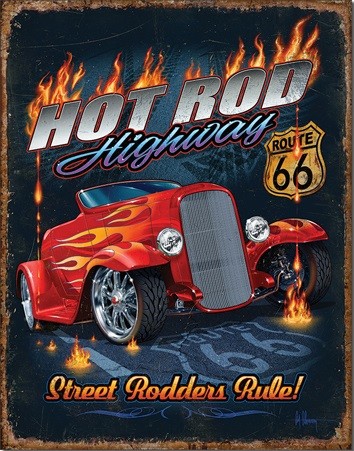 Metallschild Hot Rod HWY - 66