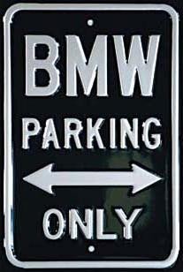 Plechová cedule BMW PARKING ONLY - černá/stříbrná