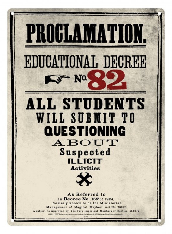Metallschild Harry Potter - Decree 82