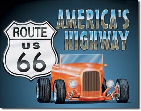 Metallschild ROUTE 66 - roadster