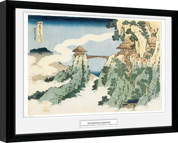 Gerahmte Poster Hokusai - The Hanging Cloud Bridge