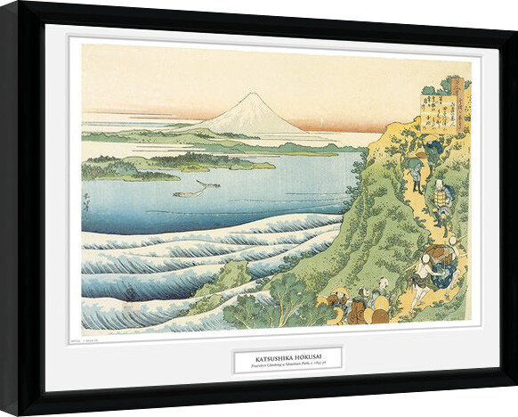 Poster incorniciato Hokusai - Travelers Climbing a Mountain