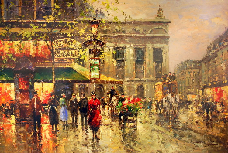 Umělecký tisk Vintage Parisian Street Scene