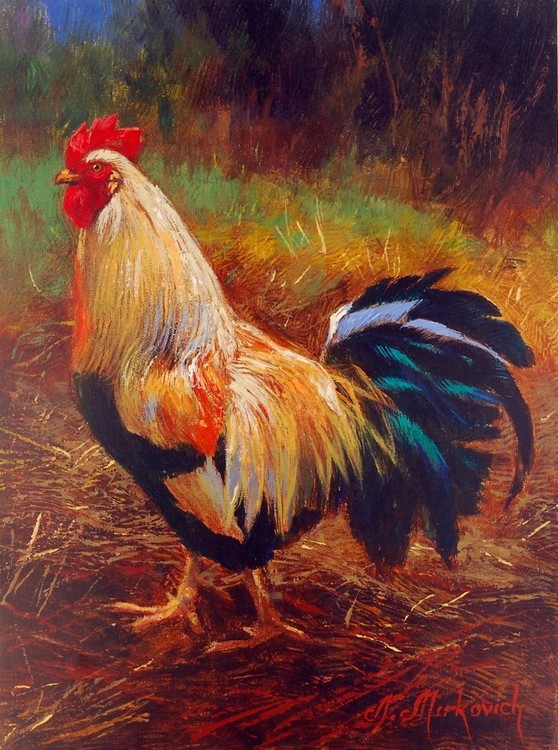 Art Print White and Green Rooster