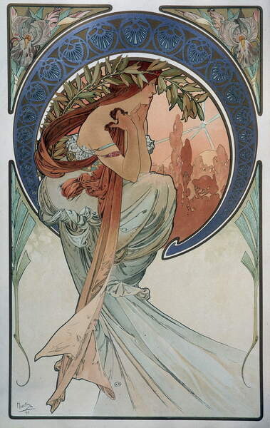 Obrazová reprodukce Poetry - by Mucha, 1898., Mucha, Alphonse Marie, 24.6x40 cm