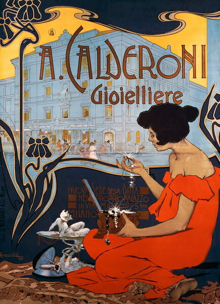 Adesivo murale Advertising poster for Calderoni Jewelers in Milan, 1898, by Adolf Hohenstein , Italy, 19th century