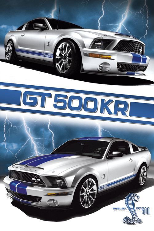 Affiche Ford Shelby Mustang GT500 - Format 24x36 Pouces - Reproduction Bleue Et Argentée - 2022