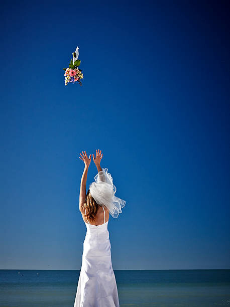 Poster Husband and wife on beach after wedding