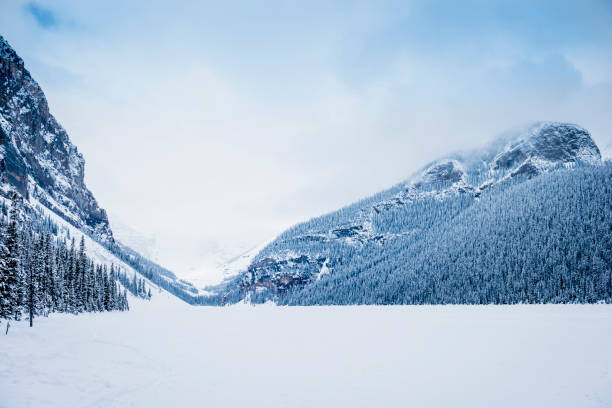 Poster Snowy mountains in remote landscape, Lake