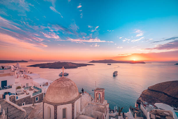 Samolepka Amazing evening view of Fira, caldera,