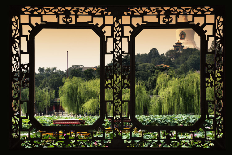 Arte fotográfico Asian Window - Lotus Flowers