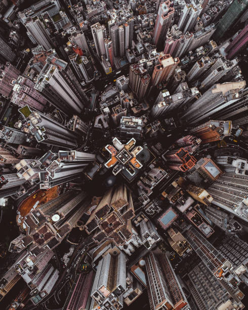 Kunstfotografie Aerial perspective of skyscrapers in Mid